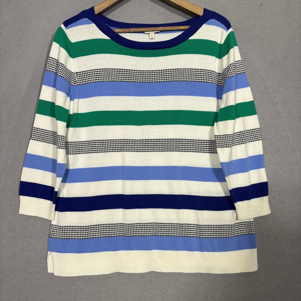 Talbots Striped Knit Sweater 3/4 Sleeve Colorful Preppy Coastal Soft Casual XL